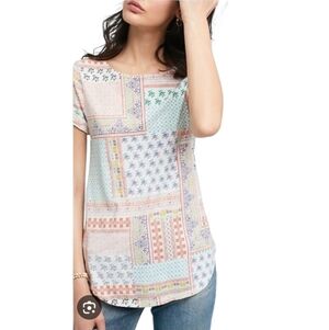 Women's T. La Anthropologie Patchwork Open Back Detail Top Sz Large